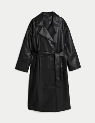 Women's faux sales leather trench coats