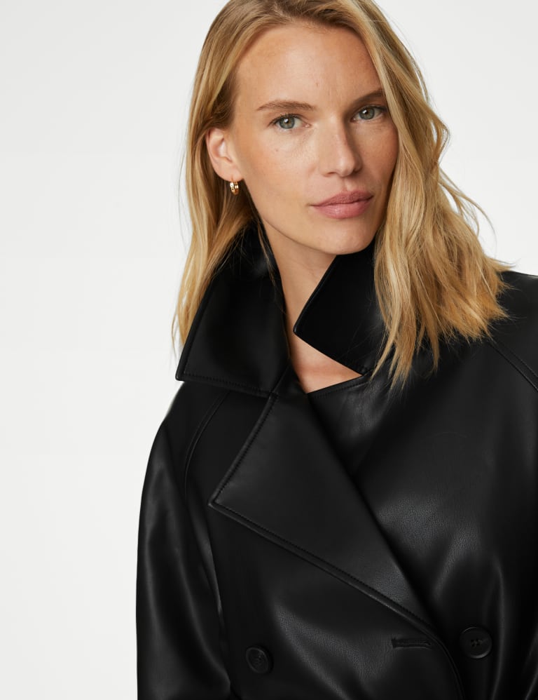 Black faux leather trench store