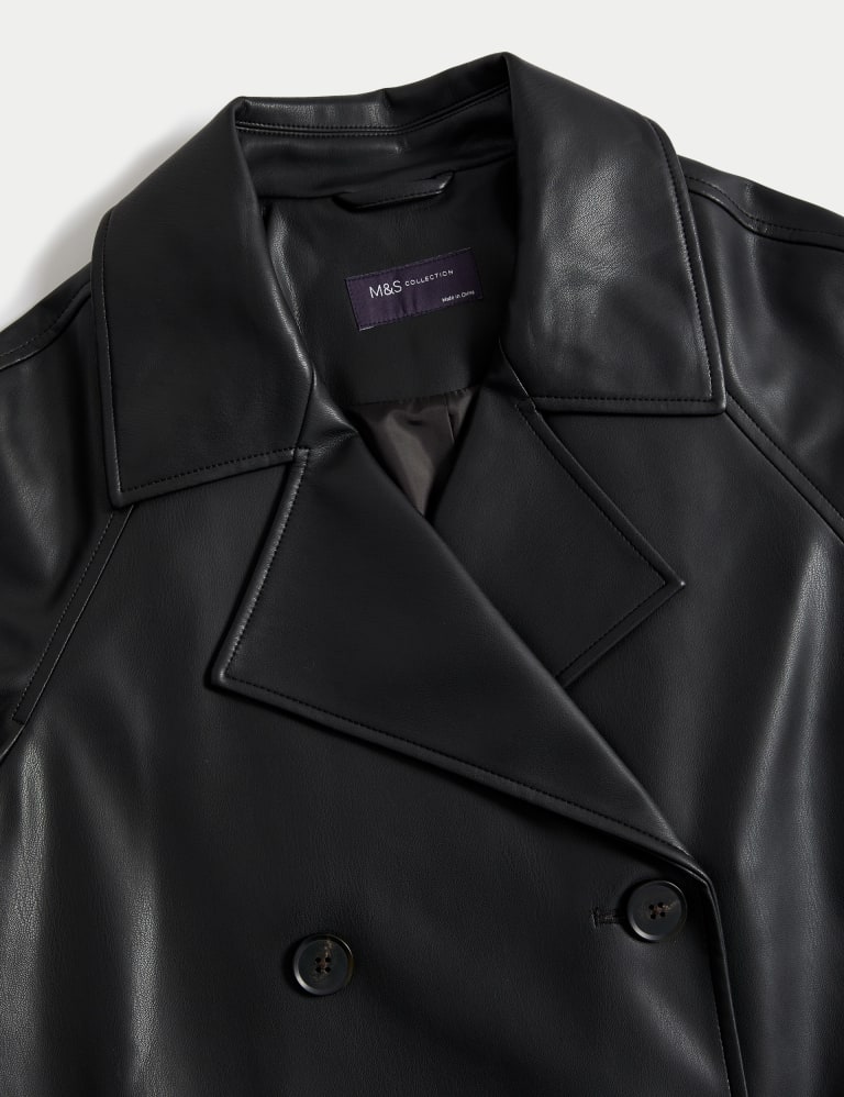 Faux Leather Belted Trench Coat