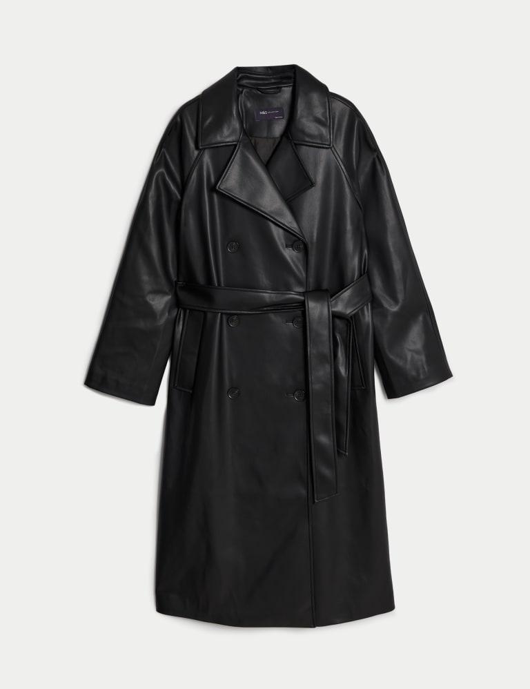 Faux Leather Belted Trench Coat M S Collection M S
