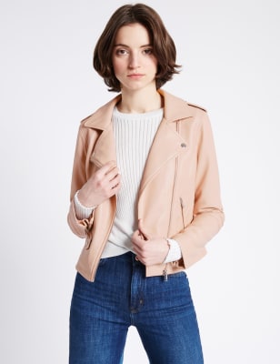 M&s leather sale biker jacket