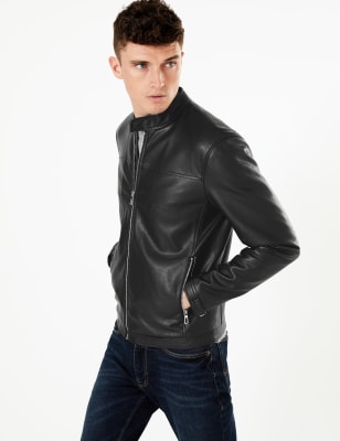 Mens pu leather top biker jacket