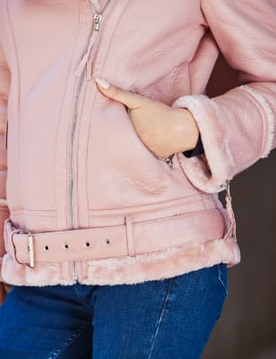 pink faux leather biker jacket