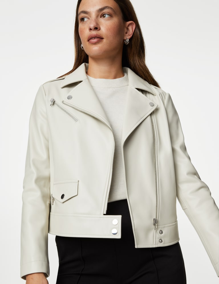 Long faux leather jacket hot sale