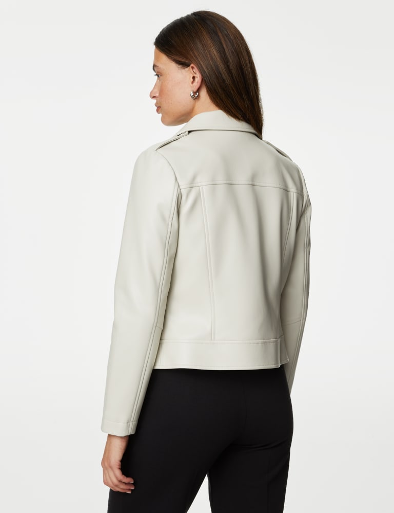 M&s washed cotton blend biker jacket sale