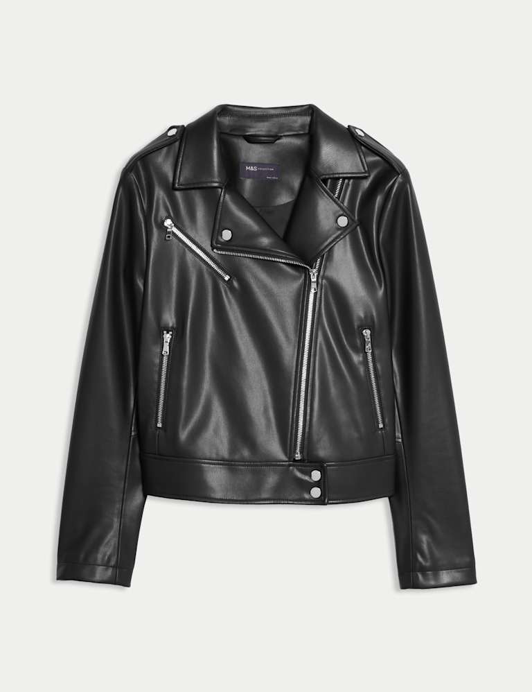 Marks and spencer black leather jacket discount