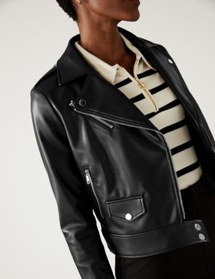Faux Leather Collared Biker Jacket M&S