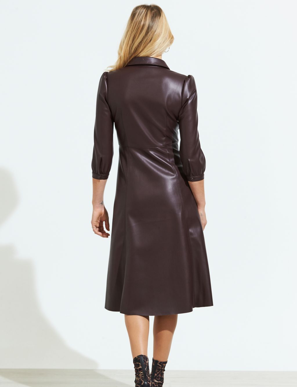 Faux Leather Collared Dress 2 of 4