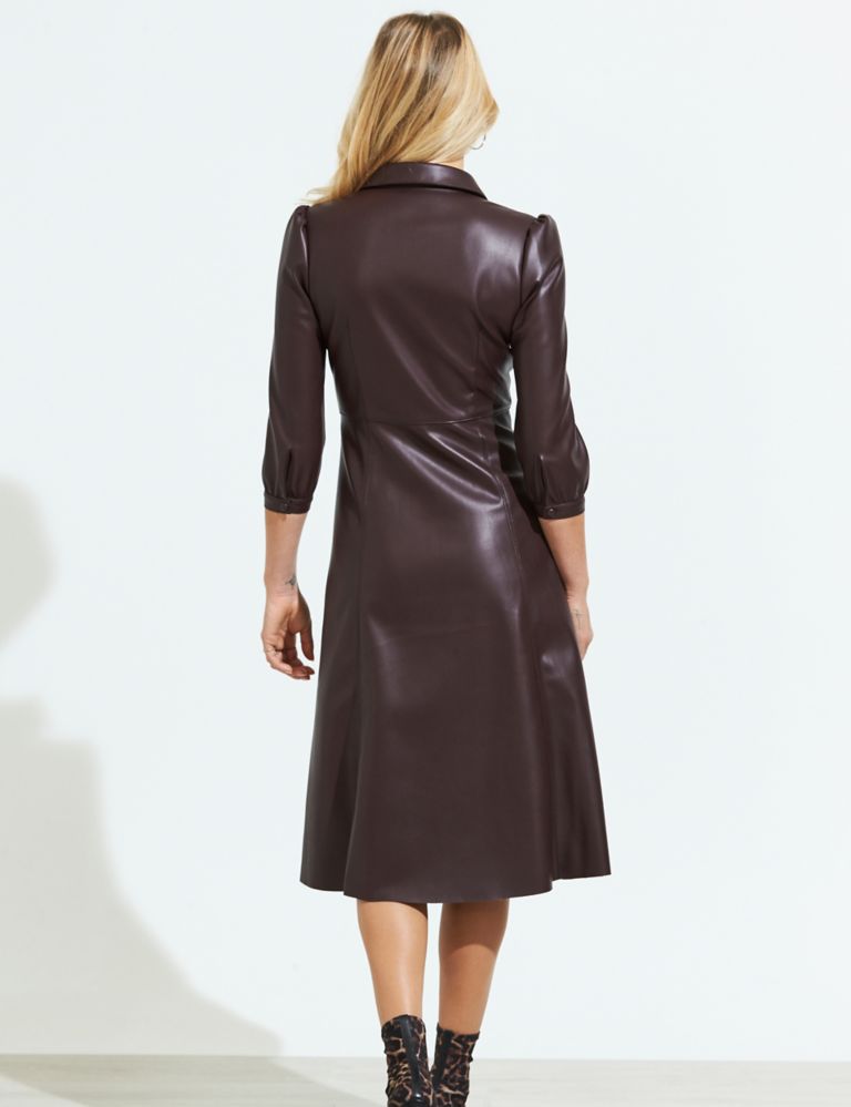 Faux Leather Collared Dress 3 of 4