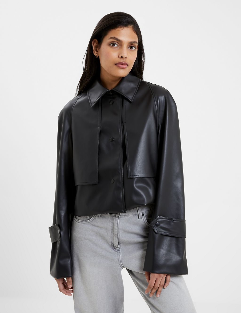 Faux Leather Collared Short Jacket | French Connection | M&S