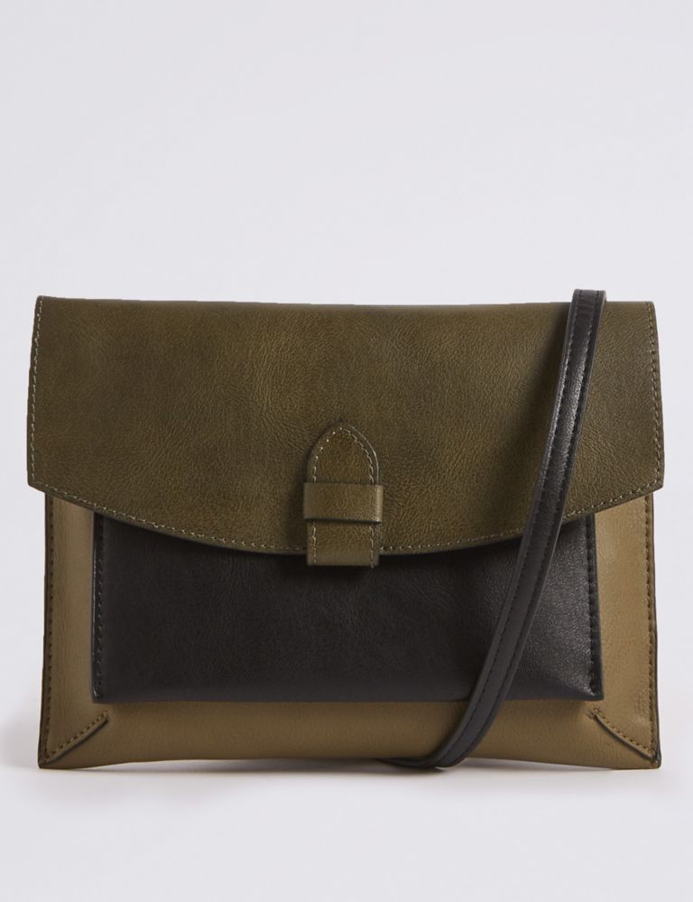 Faux Leather Colour Block Cross Body Bag 1 of 5
