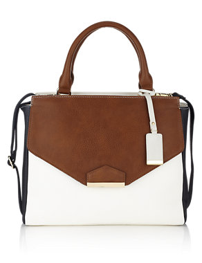 Faux Leather Colour Block Tote Bag Image 2 of 6