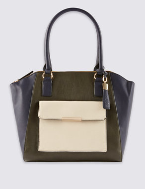 Faux Leather Colour Block Tote Bag Image 2 of 5