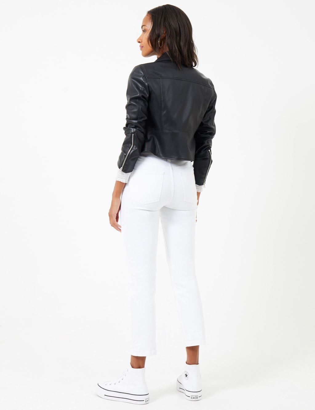 Cropped leather 2025 jacket womens