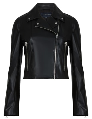 Faux Leather Cropped Biker Jacket | French Connection | M&S