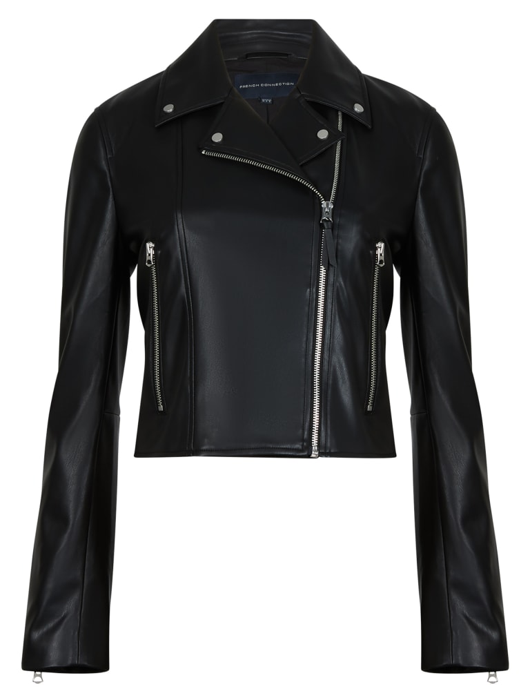 Cropped faux 2025 leather jacket