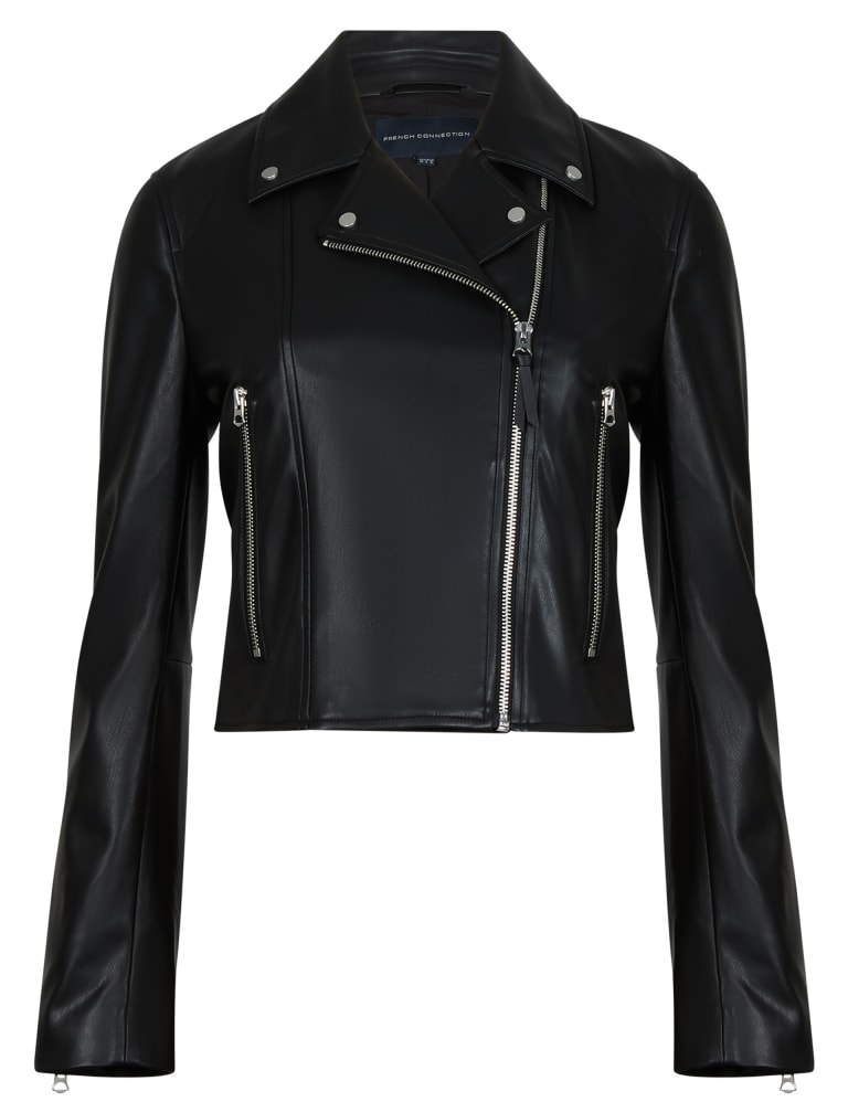 Faux Leather Cropped Biker Jacket 1 of 3