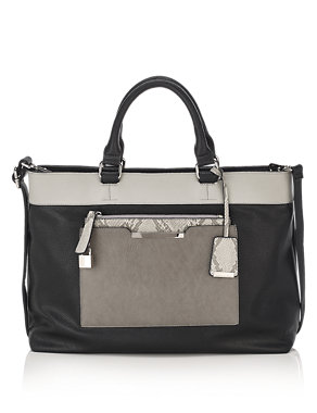 Faux Leather Front Pocket Padlock Tote Bag Image 2 of 6