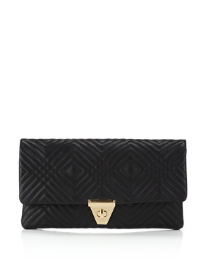 Faux Leather Geometric Design Quilted Clutch Image 2 of 6