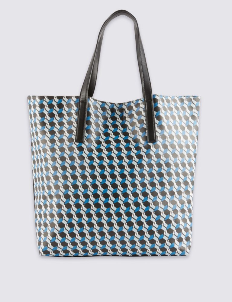 Faux Leather Geometric Print Shopper Bag 4 of 6