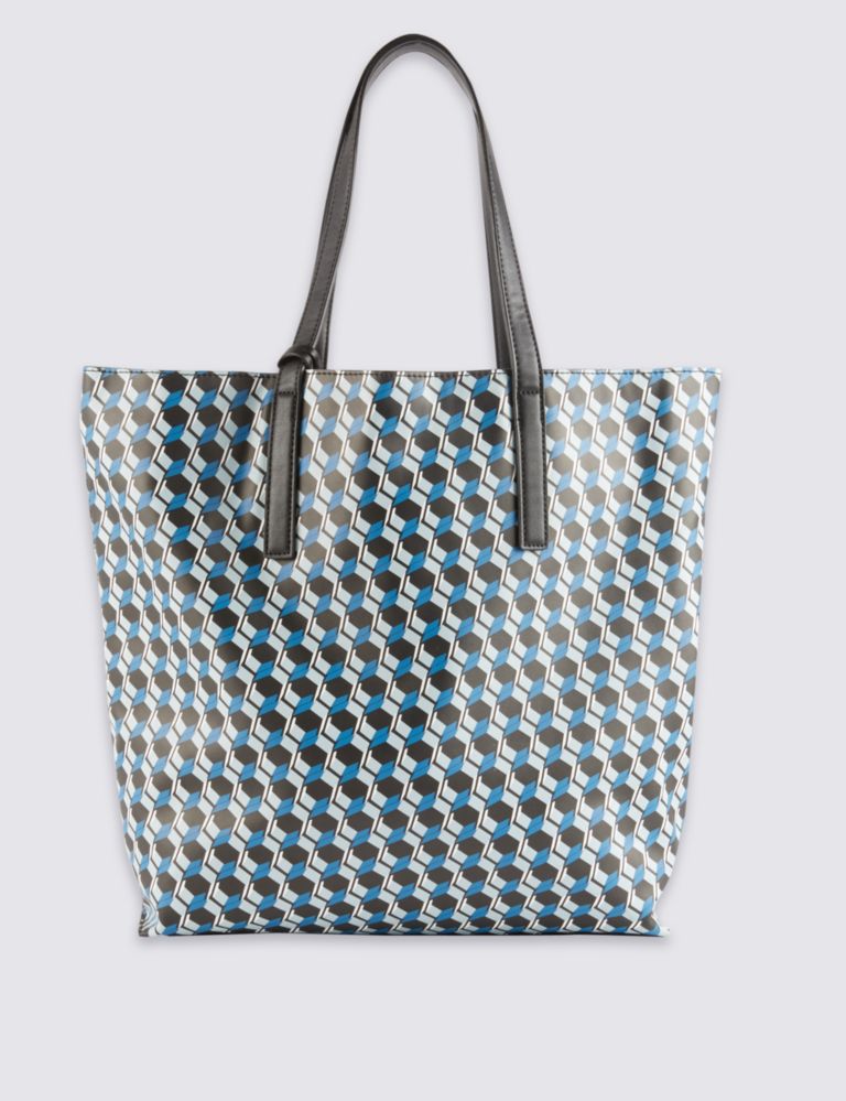 Faux Leather Geometric Print Shopper Bag 2 of 6