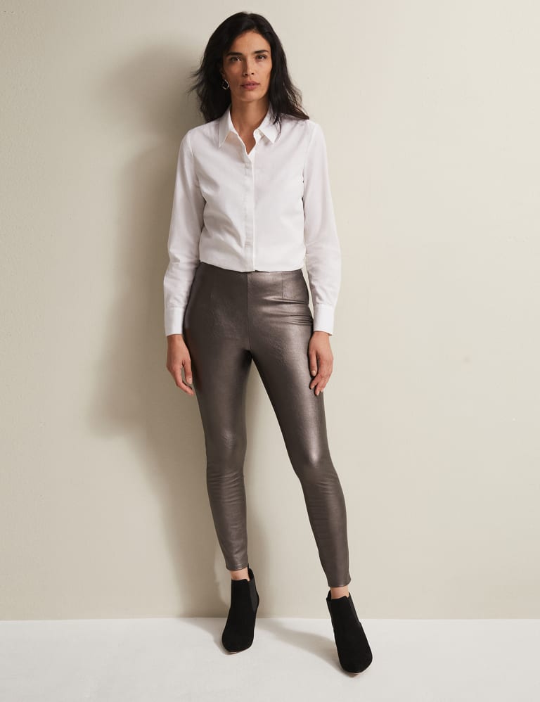 Faux Leather Metallic High Waisted Jeggings, Phase Eight