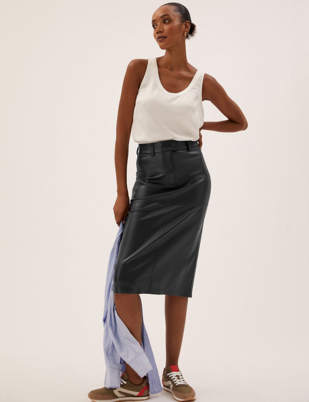Faux Leather Midi A-Line Skirt | M&S Collection | M&S