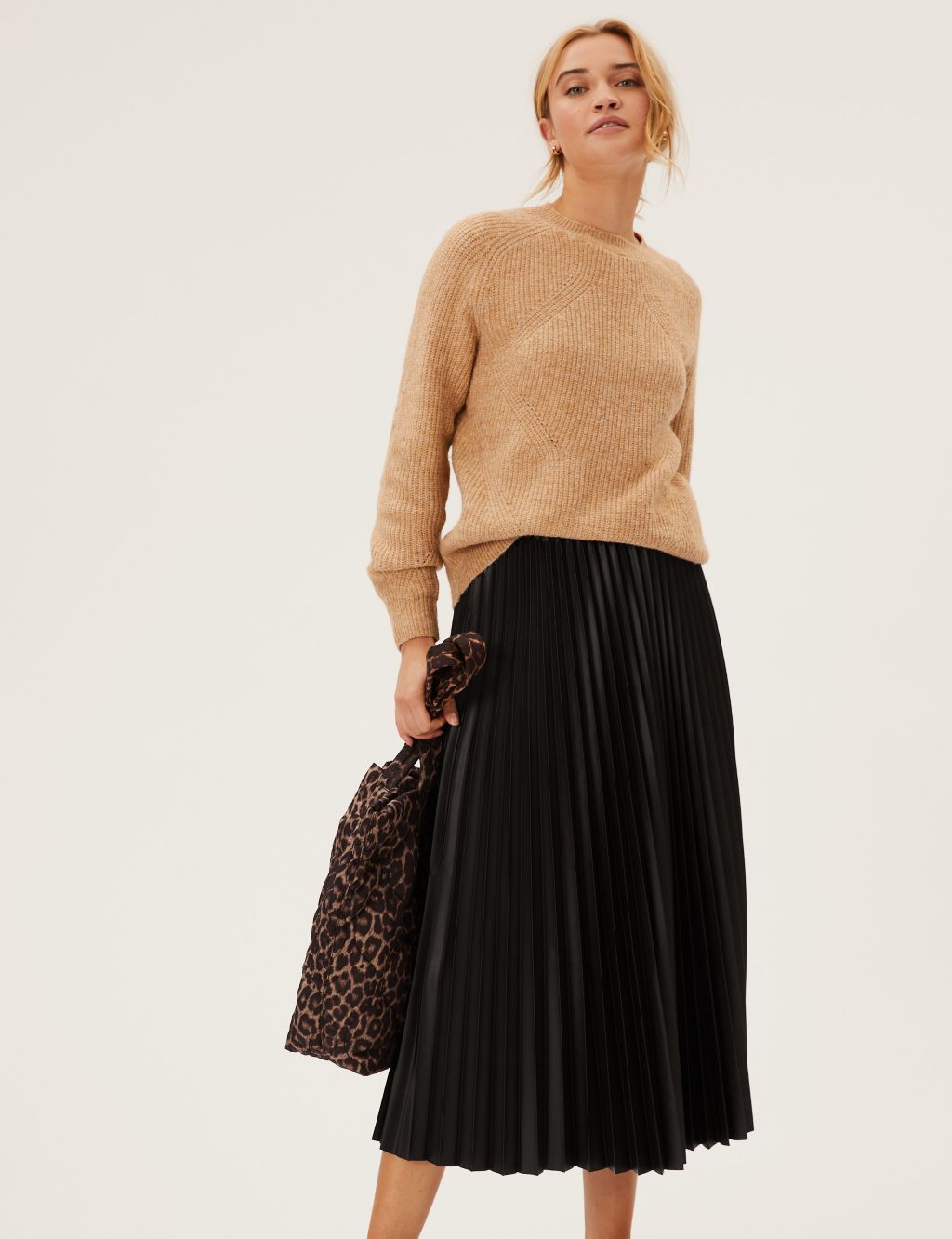 Faux Leather Pleated Midi Skirt | M&S Collection | M&S