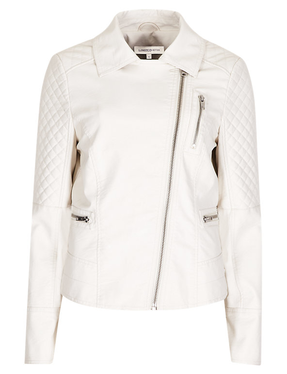 Faux Leather Quilted Biker Jacket Image 1 of 1