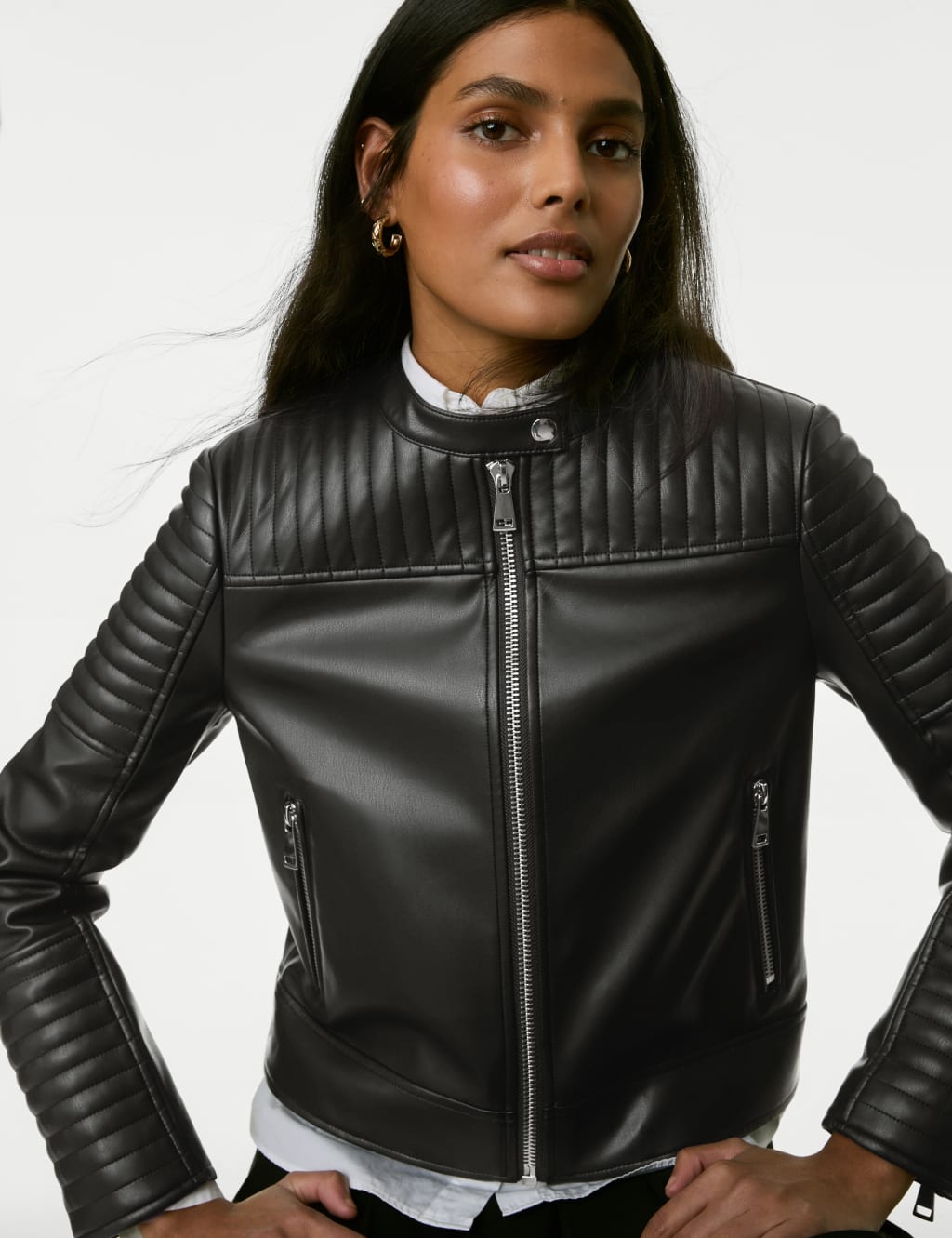 Faux Leather Quilted Moto Jacket M&S Collection M&S