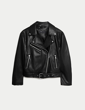 Faux Leather Relaxed Biker Jacket Image 2 of 9