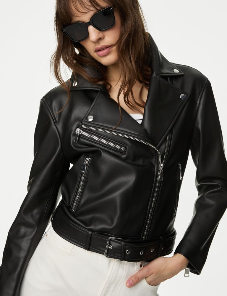 Faux Leather Relaxed Biker Jacket 1 of 9