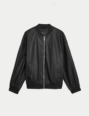 Faux Leather Relaxed Bomber Jacket Image 2 of 6