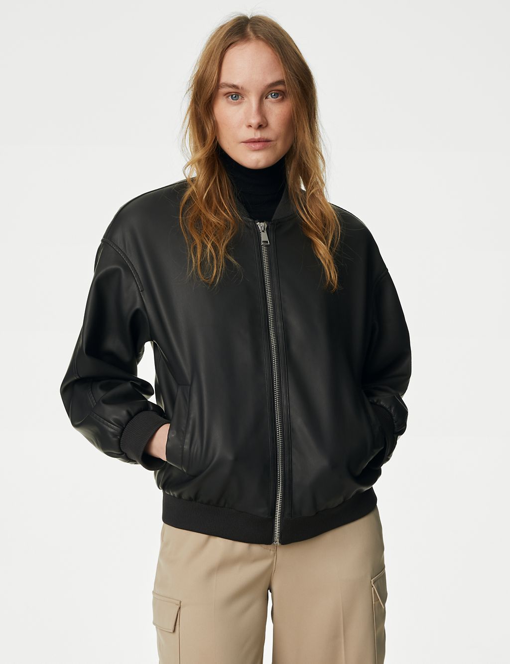 Faux Leather Relaxed Bomber Jacket 4 of 6