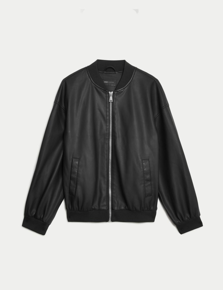 Faux Leather Relaxed Bomber Jacket 2 of 6