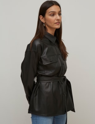 m&s faux leather coat