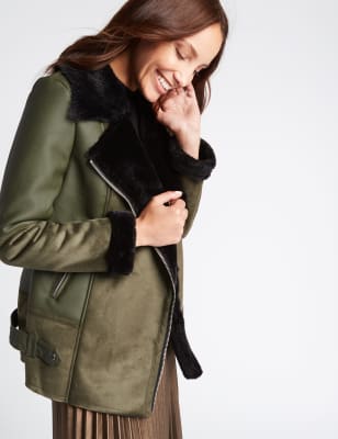 Faux leather and outlet shearling jacket