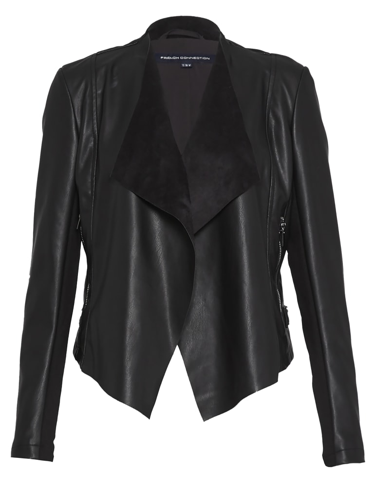 Short black faux leather jacket sale