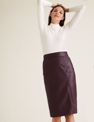 Marks and spencer on sale faux leather pencil skirt