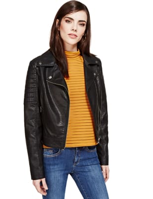 Road Trip Chic Quilted Faux Leather Jacket - Cider