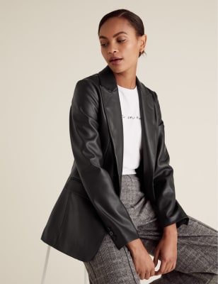 Black faux leather clearance blazer