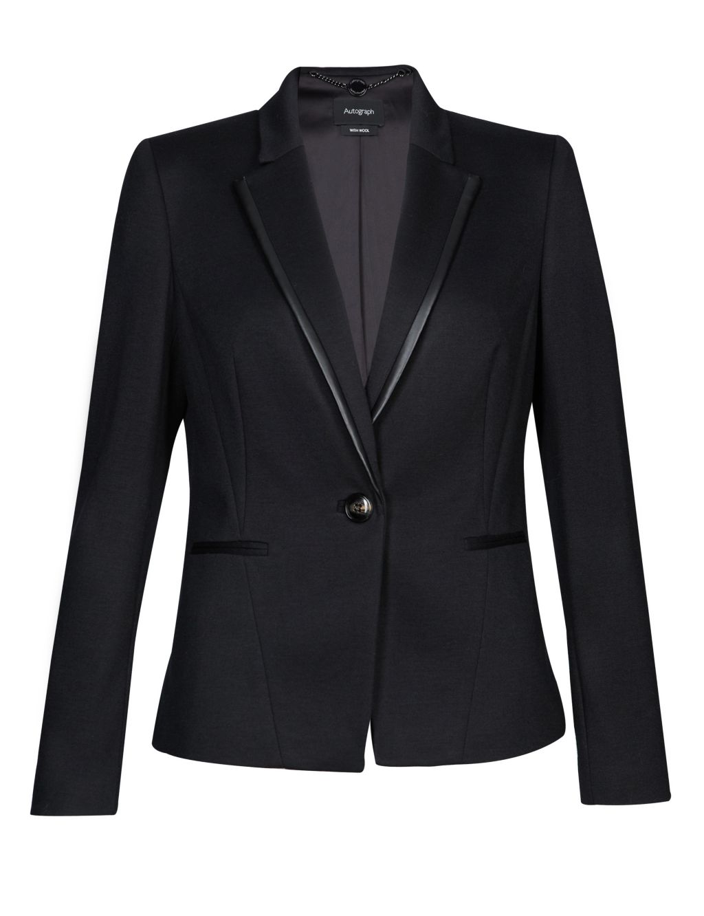 Faux Leather Trim Blazer with Wool 6 of 7