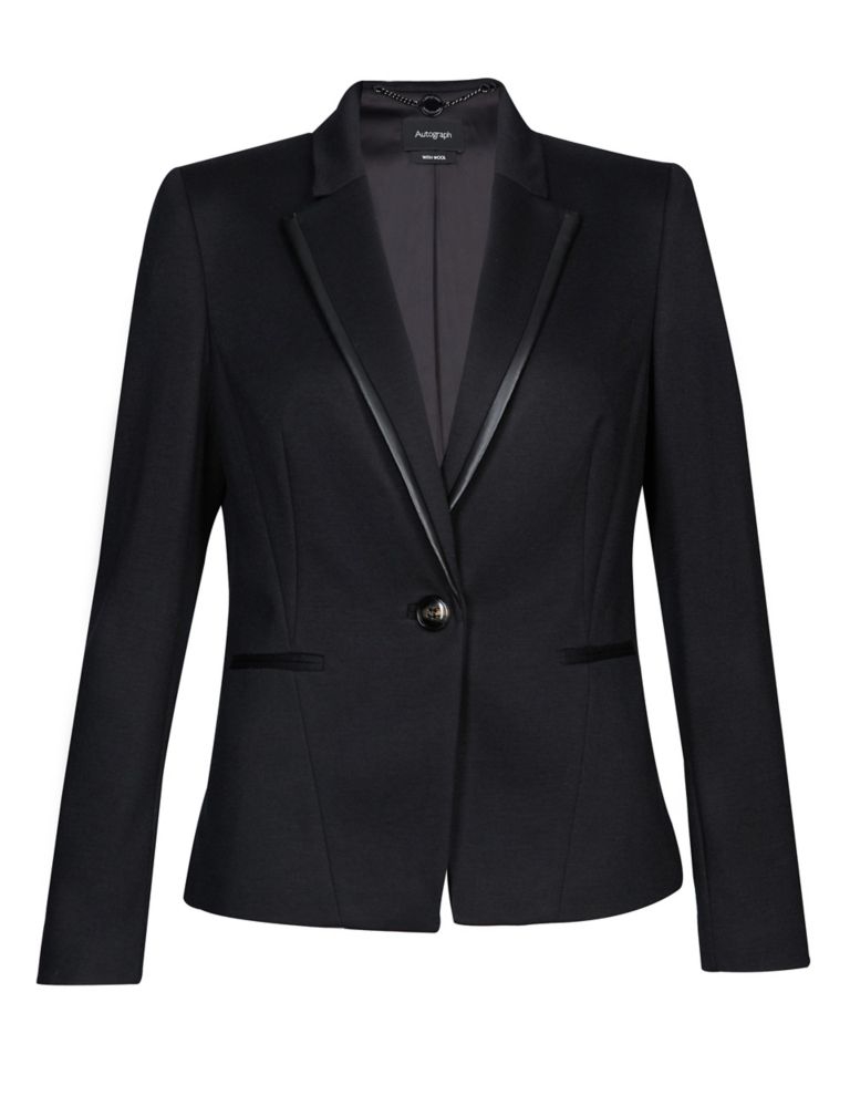 Faux Leather Trim Blazer with Wool 4 of 7