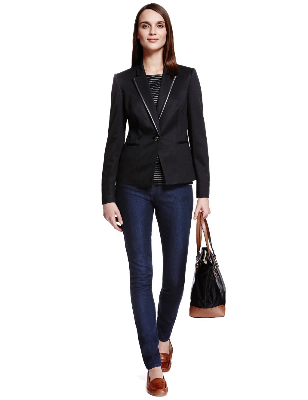 Faux Leather Trim Blazer with Wool 7 of 7