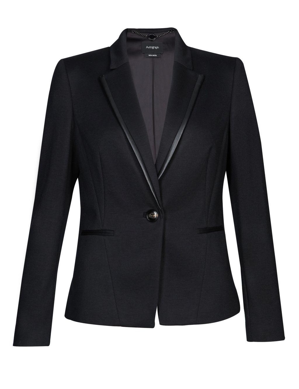 Faux Leather Trim Blazer with Wool 1 of 7