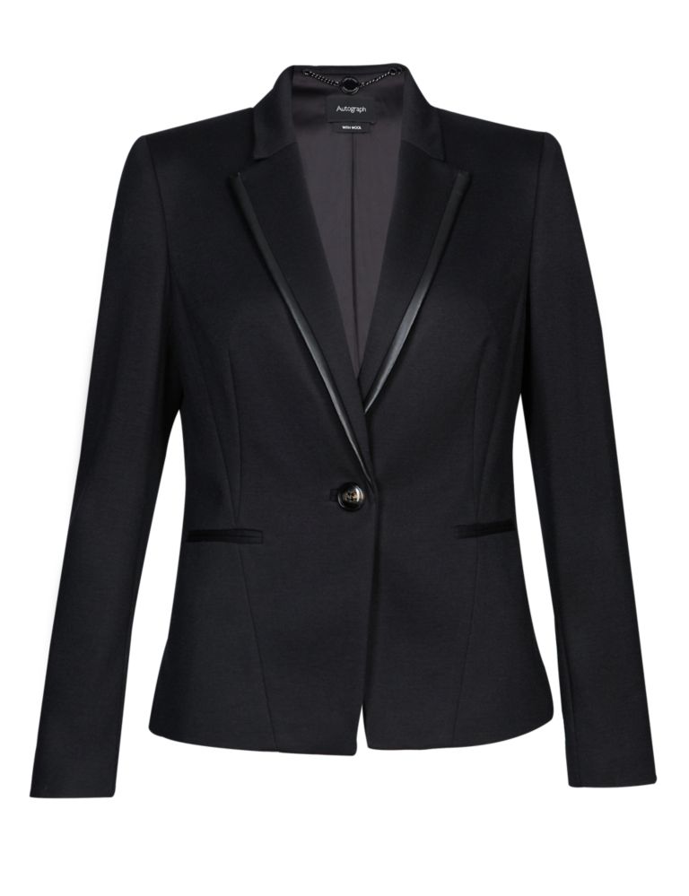 Faux Leather Trim Blazer with Wool 3 of 7