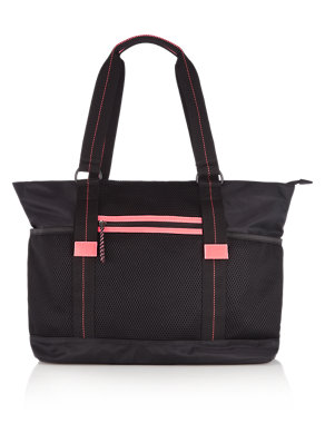 Faux Leather Trim Mesh Sports Tote Bag Image 2 of 6
