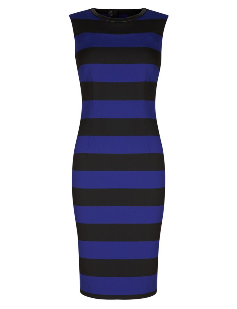 Faux Leather Trim Striped Shift Dress 4 of 6
