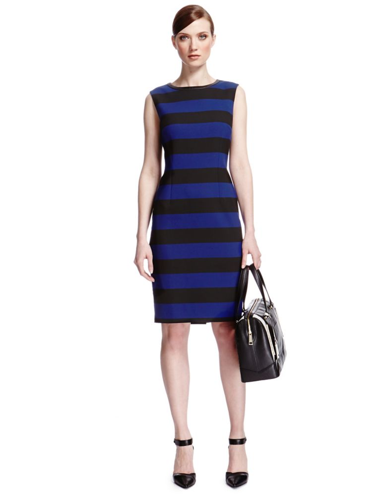 Faux Leather Trim Striped Shift Dress 5 of 6