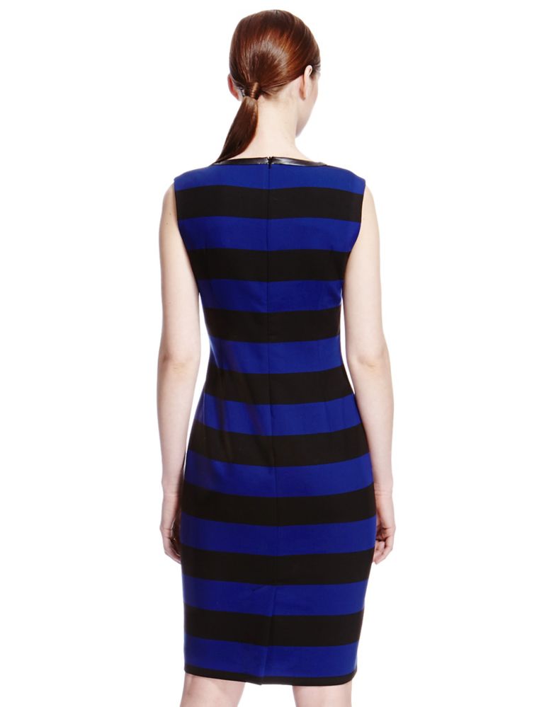 Faux Leather Trim Striped Shift Dress 6 of 6